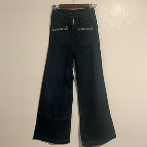 High-Rise Wide Leg Jeans with Front Patch Pockets - Black